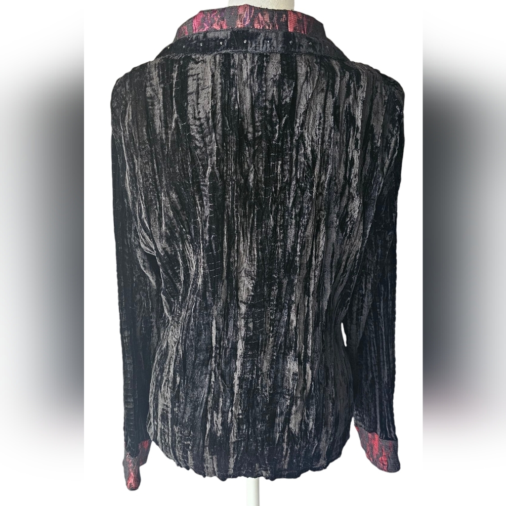 Alberto Makali Crushed Velvet Black Red Beaded‎ Jacket Large - Picture 7 of 13